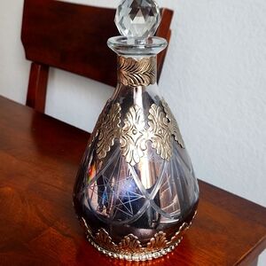 1900 GERMAN HEAVY CUT GLASS W/SILVER OVERLAY DECANTER.
